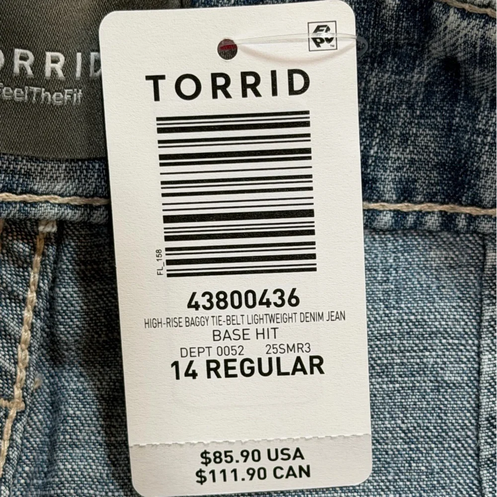 torrid High-Rise Baggy Lightweight Tie-Belt Jeans sz 14R NWT - Picture 10 of 11